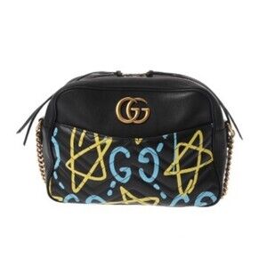 GUCCI GG Marmont Ghost Black Multi 443499 Women's Leather Shoulder Bag, B Ran...